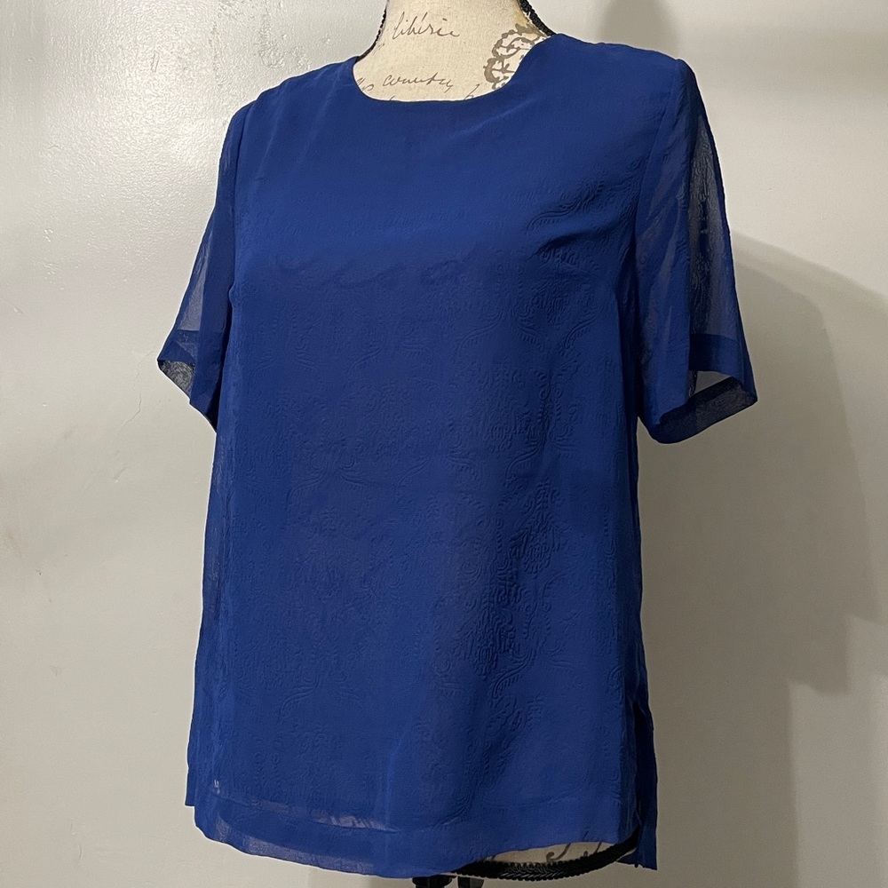 The Limited Royal Blue Sheer Lace Blouse